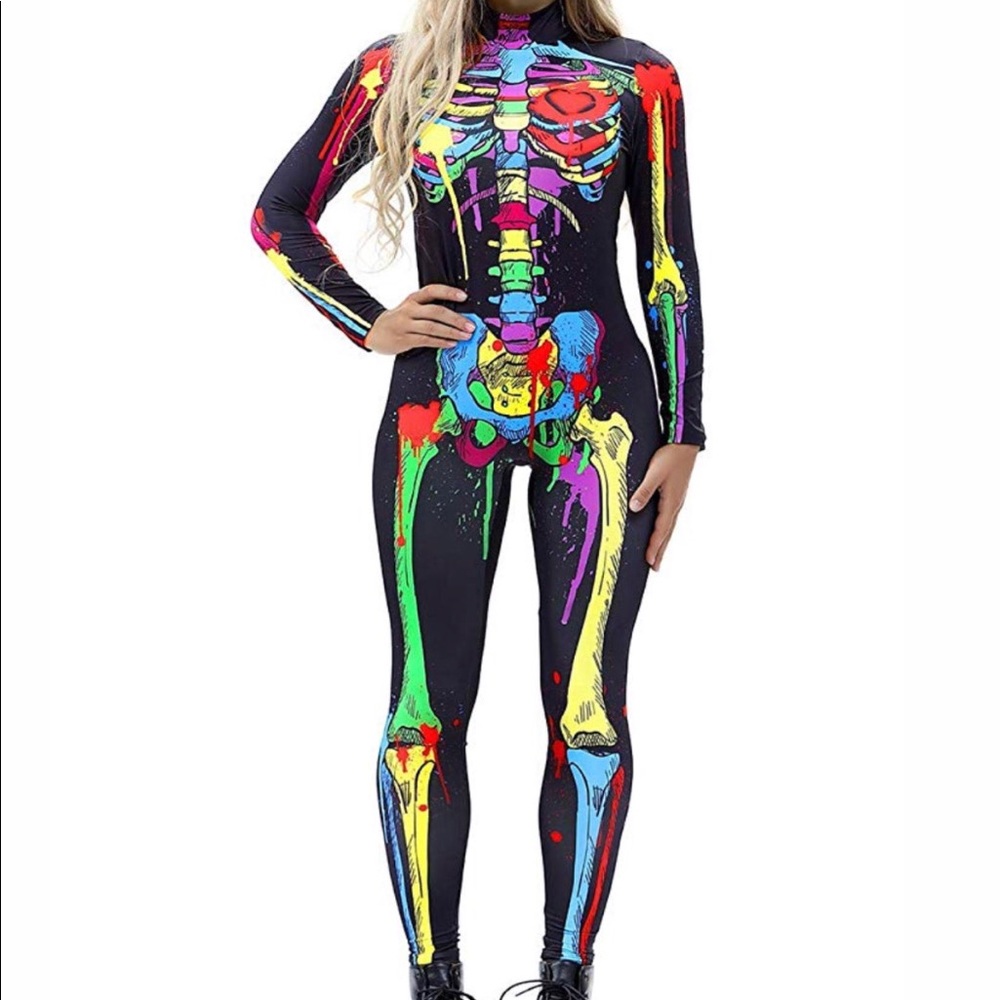 Halloween full skeleton catsuit S-L